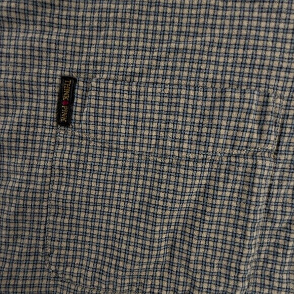 Think Pink Men Long Sleeve Button Up Shirt Blue Beige Check 2XL Pocket Adult - Picture 9 of 16